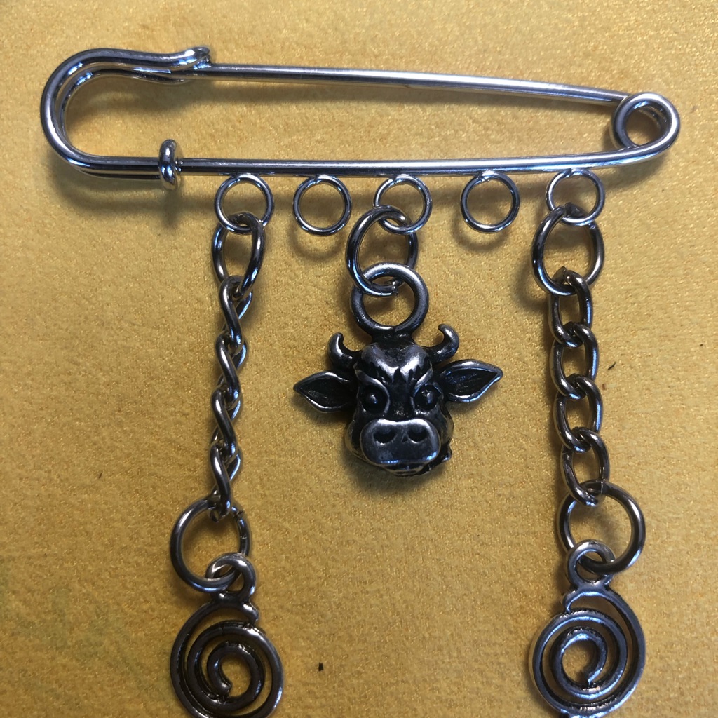 Nwt, Handmade By A Charmed Life. Pewter Cow & Two Silver Swirls
